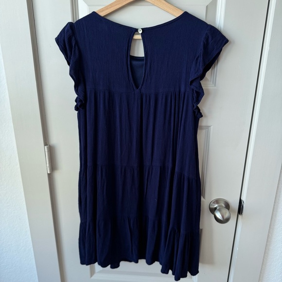 Altar’d State Flowy Navy Blue Tiered Short Sleeve Ruffle Mini Dress Size Small - Picture 4 of 4